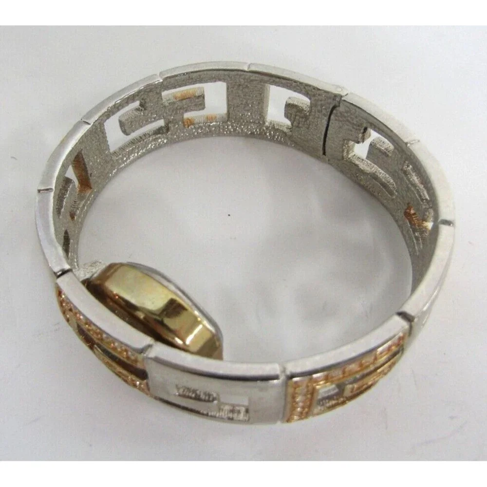 Guess Wrist Watch Vintage Goldtone Silver Rhinestone G Bangle Hidden Face Quartz